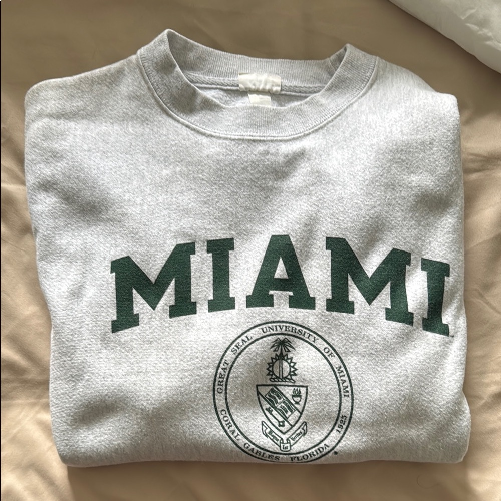 University of Miami Champion Gray and Green Crewneck Sweatshirt